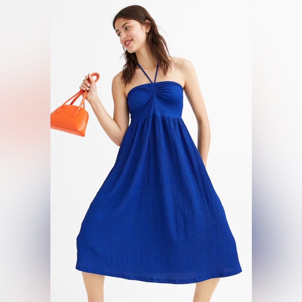 XXL H&M royal blue crinkled halter neck dress
